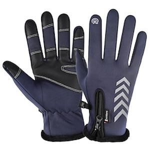 Winter Gloves Bike Gloves Cycling Gloves Touch Gloves Winter Full Finger Gloves Anti-Slip Touchscreen Thermal Warm Waterproof Sports Gloves Road Cycling Outdoor Exercise Cycling  Bike Fleece Navy Lightinthebox