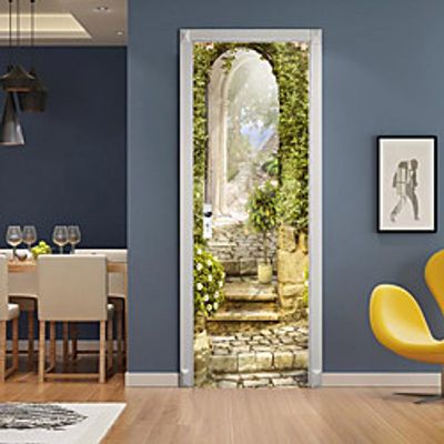 3D 2pcs Self-adhesive Creative Door Stickers Living Room Bedroom Diy Decorative Home Waterproof Wall Stickers 77x200cm Lightinthebox