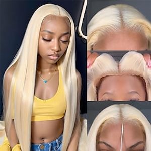 613 Lace Front Wig Human Hair Pre Plucked Brazilian Straight Wig For Women 613 Frontal Wig Blonde 13x4 Lace Front Wigs Human Hair 180% Density Transparent Lace with Baby Hair Lightinthebox