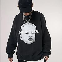 Men's Sweatshirt Black Dark Gray Crew Neck Portrait Holiday Going out Streetwear Cool Casual Winter Spring   Fall Clothing Apparel Hoodies Sweatshirts  miniinthebox - thumbnail