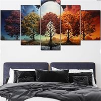5 Panels Wall Art Canvas Botanical Four Seasons Forest Prints Posters Painting Home Decoration Wall Hanging Gift Rolled Canvas No Frame Unframed Unstretched miniinthebox - thumbnail