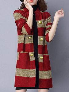 Round Neck Stripes Knit Cardigans