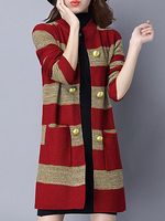 Round Neck Stripes Knit Cardigans - thumbnail
