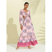 Satin Paisley Cut Out V Neck Maxi Dress