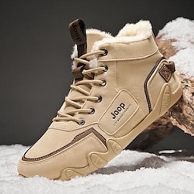 Men's Boots Work Boots Winter Boots Fleece lined Walking Sporty Casual Outdoor Daily PU Plush Warm Mid-Calf Boots Lace-up Black Khaki Gray Fall Winter Lightinthebox