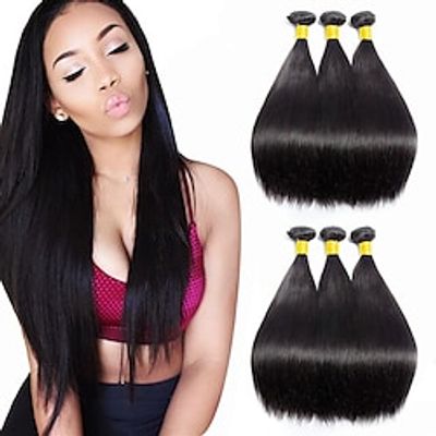 3 Bundles Hair Weaves Brazilian Hair Straight Human Hair Extensions Human Hair Natural Color Hair Weaves  Hair Bulk Extension Bundle Hair 8-28 inch Natural Color Odor Free Best Quality New Arrival Lightinthebox