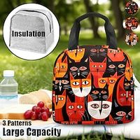 Women's Kid's Lunch Bag Cosmetic Bag Oxford Cloth Outdoor Daily Holiday Zipper Print Insulated Durable Cat Black  Red Light Red Red Lightinthebox