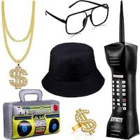 80s 90s Hip Hop Costume Kit Mobile Phone Inflatable Radio Boom Box Dollar Sign Necklace Ring Sunglasses Bucket Hat Rapper Accessories for Party Cosplay Supplies miniinthebox - thumbnail