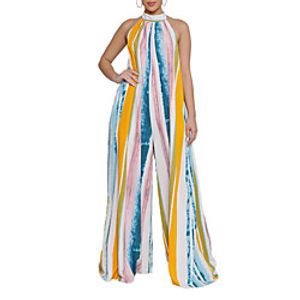 Women's Basic Backless Yellow Jumpsuit Striped Print miniinthebox