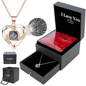 Valentine's Day 100 Languages Pure Silver Projection Necklace Women's Jewelry Eternal Flower Gift Box Christmas and Valentine's Day Gift Lightinthebox