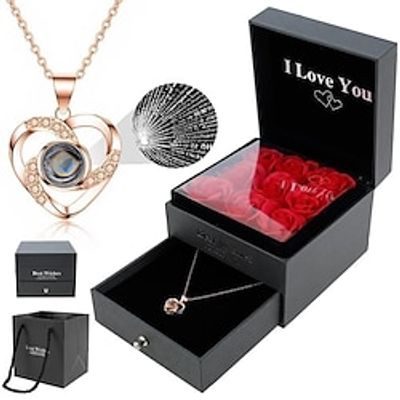 Valentine's Day 100 Languages Pure Silver Projection Necklace Women's Jewelry Eternal Flower Gift Box Christmas and Valentine's Day Gift Lightinthebox