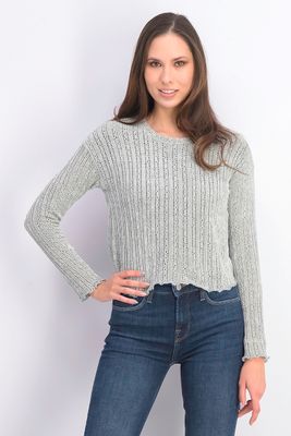 Womens Long Sleeves Knitted Sweatshirt  Light Green