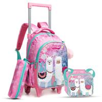 Eazy Kids 16 Inch Set Of 3 Trolley School Bag With Lunch Bag And Pencil Case Lama - Pink