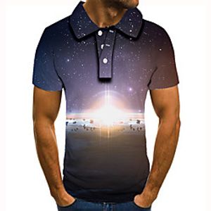 Men's Polo 3D Print Graphic Prints Interstellar Button-Down Short Sleeve Street Tops Casual Fashion Cool Navy Blue Lightinthebox