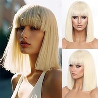 Short Blonde Bob Wigs with BangsShort Straight Bob Blond Wigs for Women Hair Bob Cut Wig Shoulder Length WigNatural Looking Cosplay Daily Party Wig Halloween miniinthebox