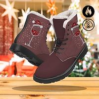 Women's Boots Xmas Christmas Wine Glass with Santa Hat 3D Graphic Print Comfortable Lace Up Plush Booties miniinthebox - thumbnail