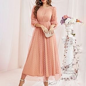 Women's A Line Dress Maxi long Dress Orange 34 Length Sleeve Polka Dot Mesh Print Spring Summer Crew Neck Stylish Elegant Mature 2022 S M L XL Lightinthebox