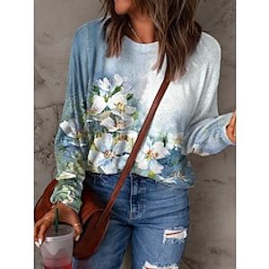 Women's Sweatshirt Pullover Basic Blue Floral Casual Round Neck Long Sleeve S M L XL 2XL 3XL Lightinthebox