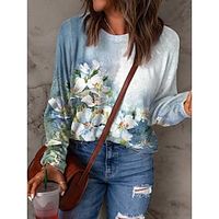 Women's Sweatshirt Pullover Basic Blue Floral Casual Round Neck Long Sleeve S M L XL 2XL 3XL Lightinthebox - thumbnail