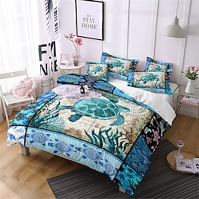 Three Piece Set of Foreign Trade 3D Printing Quilt Cover Sea Turtle Marine Animal Set Bedding Lightinthebox