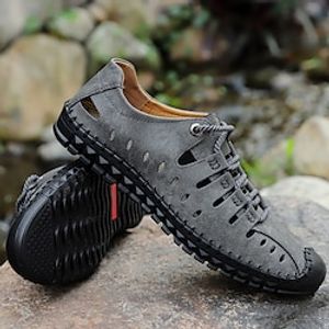Men's Sandals Boat Shoes Flat Sandals Leather Sandals Outdoor Hiking Sandals Casual Beach Daily Beach Hiking Shoes Walking Shoes Leather Microfiber Breathable Gray Summer miniinthebox