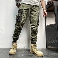 Men's Cargo Pants Cargo Trousers Camo Pants Pocket Drawstring Elastic Waist Plain Comfort Breathable Outdoor Daily Going out Fashion Casual Green Khaki Lightinthebox - thumbnail
