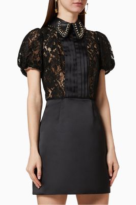Rebrodé Lace Satin Mini Dress Rebrodé Lace Satin Mini Dress