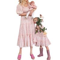 Mommy and Me Dress Matching Outfits Floral Printed Square Neck Puff Sleeve Maxi Dress for Mother and Daughter Lightinthebox