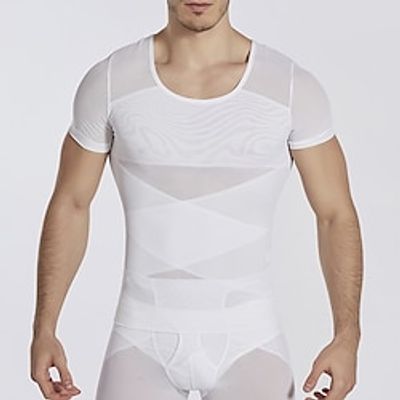 Men's T shirt Tee Compression Shirt Body Shaper Compression Tops Crew Neck Short Sleeve Sports  Outdoor Vacation Going out Casual Daily Quick dry Breathable Soft Plain Black White Activewear Fashion Lightinthebox