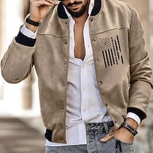 National Flag Fashion Streetwear Casual Daily Men's Coat Sports  Outdoor Going out Weekend Fall  Winter Stand Collar Long Sleeve Maroon Navy Blue Brown S M L Faux Suede Jacket Lightinthebox