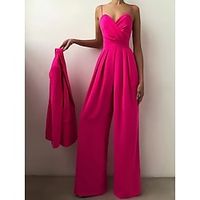 Women's Jumpsuit Pleated Solid Color Shirt Collar Elegant Party Holiday Wide Leg Regular Fit Long Sleeve Pink S M L Fall Lightinthebox - thumbnail