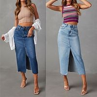 Women's Skirt A Line Denim Midi Skirt Midi Denim Blue Light Blue Skirts Summer Pocket Split Ends Fashion Casual Street Daily S M L Lightinthebox - thumbnail