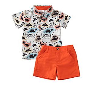 Kids Girls' Clothing Set 2 Piece Short Sleeve Yellow Orange Brown Cartoon Striped Print Daily Wear Basic Regular 2-6 Years miniinthebox