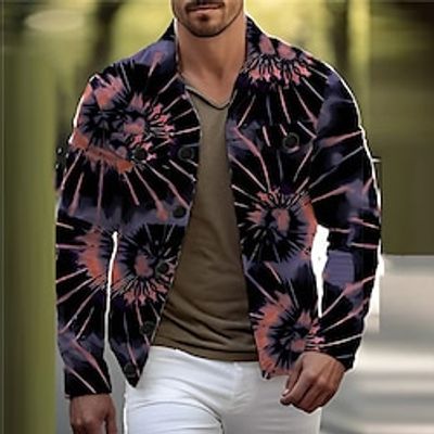 Tie Dye Camouflage Abstract Men's Shirt Shirt Jacket Shacket Outdoor Street Casual Daily Fall  Winter Turndown Long Sleeve Yellow Purple Green S M L Shirt Lightinthebox