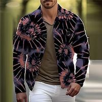 Tie Dye Camouflage Abstract Men's Shirt Shirt Jacket Shacket Outdoor Street Casual Daily Fall  Winter Turndown Long Sleeve Yellow Purple Green S M L Shirt Lightinthebox - thumbnail