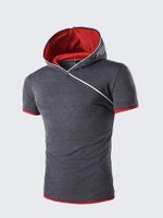 Mens Fashion Hooded T-shirt Side Zipper Slim Fit Short-sleeved Tops Tees