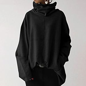 Women's Plus Size Tops Pullover Sweatshirt Plain non-printing Patchwork Long Sleeve Standing Collar Basic Fall Winter Gray Black Army Green Big Size L XL XXL 3XL miniinthebox
