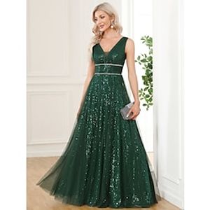 A-Line Prom Dresses Elegant Dress Party Wear Floor Length Sleeveless V Neck Sequined V Back with Sequin 2023 miniinthebox