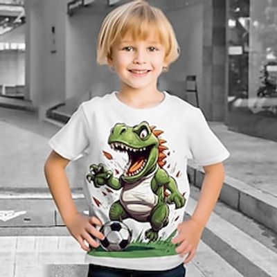 Boys 3D Dinosaur Football Tee Shirt Short Sleeve 3D Print Summer Active Sports Fashion Polyester Kids 3-12 Years Crew Neck Outdoor Casual Daily Regular Fit miniinthebox