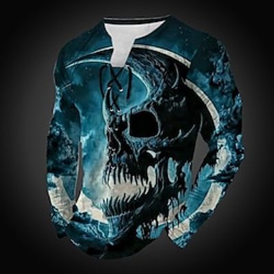 Graphic Gothic Fashion Daily Outdoor Men's 3D Print T shirt Tee Casual Holiday Going out T shirt Blue Purple Khaki Long Sleeve Collar Shirt Spring   Fall Clothing Apparel S M L XL 2XL 3XL Lightinthebox