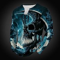 Graphic Gothic Fashion Daily Outdoor Men's 3D Print T shirt Tee Casual Holiday Going out T shirt Blue Purple Khaki Long Sleeve Collar Shirt Spring   Fall Clothing Apparel S M L XL 2XL 3XL Lightinthebox - thumbnail