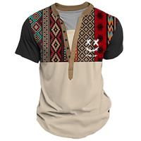 Smile Face Men's Ethnic Style 3D Print T shirt Tee Henley Shirt Casual Daily T shirt Black Khaki Short Sleeve Henley Shirt Summer Clothing Apparel S M L XL XXL 3XL Lightinthebox