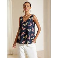 Women's Blouse Floral Butterfly Daily Print Black Sleeveless Vintage Crew Neck Summer Lightinthebox