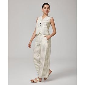 Light Khaki Striped Linen-Look Suit Set