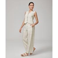 Light Khaki Striped Linen-Look Suit Set