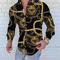 Men's Shirt Other Prints Tartan Letter Standing Collar Going out golf shirts Patchwork Print Long Sleeve Slim Tops Designer Punk  Gothic Light Yellow miniinthebox - thumbnail