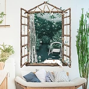 2 Sheets Fake Windows Wall Sticker, Cartoon Cat Wall Sticker Landscape Bedroom Wall Sticker 11.8''17.7'' miniinthebox