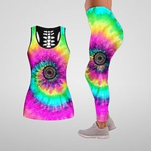 Women's Yoga Suit 3D Set 2 Piece Tie Dye Cropped Leggings Tank Top Clothing Suit Rose Red Yoga Fitness Gym Workout Tummy Control Butt Lift Breathable Sleeveless Sport Activewear  Athletic Lightinthebox