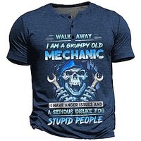 Grumpy Mechanic Skulls Men's Punk Style 3D Printed Henley T shirt Tee Street Holiday Going out T shirt Army Green Dark Blue Dark Gray Short Sleeve Henley Shirt Spring  Summer Lightinthebox - thumbnail