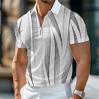 Graphic Prints Geometry Men's Casual Print Polo Shirt Zip Polo Outdoor Street Casual Polyester Turndown Polo Shirts White Summer Spring S M L Micro-elastic Lapel Polo Lightinthebox